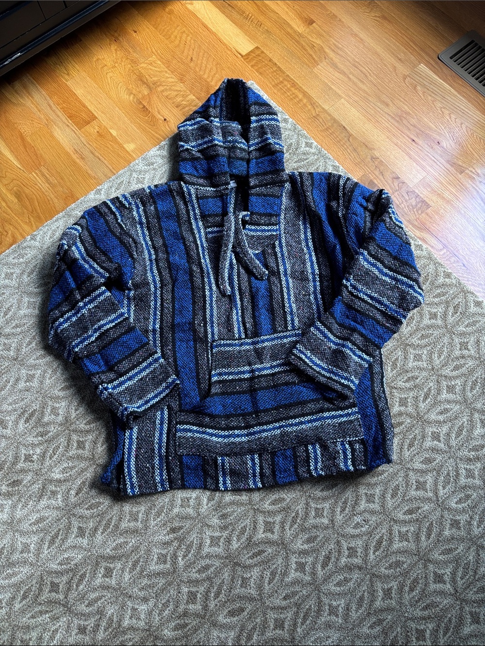 Blue Striped Baja Hoodie Sweater for Men